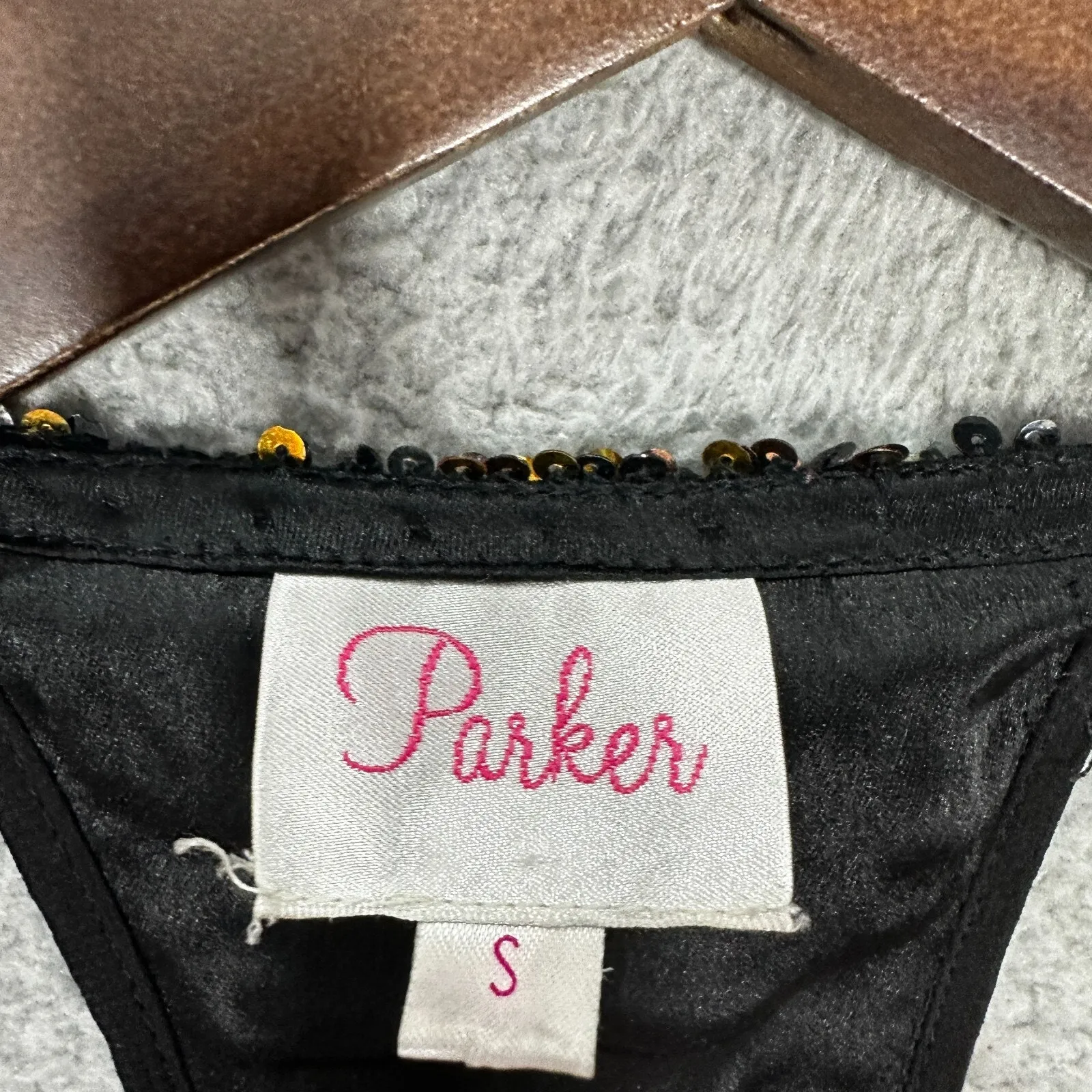 Parker Sequin Mini Dress Women S Gold Black Racerback‎ Party Silk Glam Sparkle - Image 3