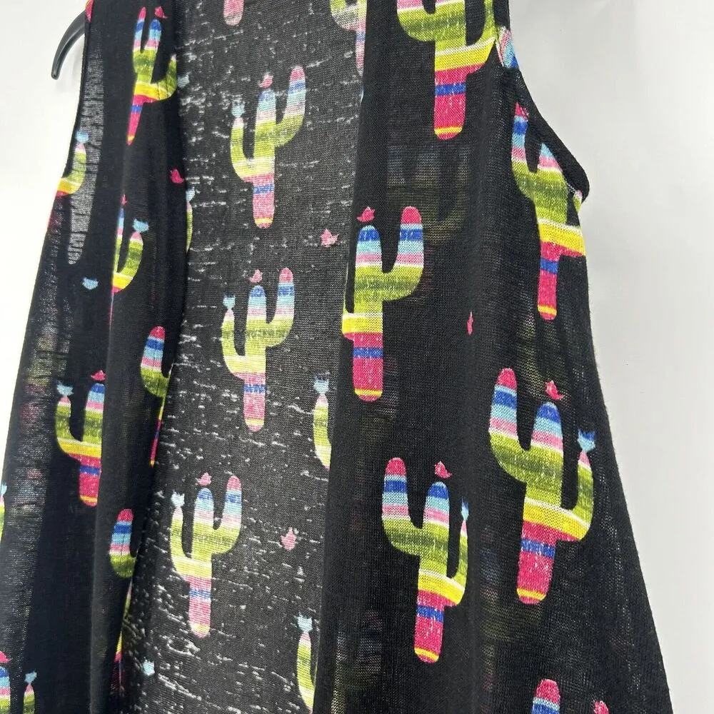 Southern Stitch Black Cactus Print Duster Sleeveless Festival Western S/M - Image 3
