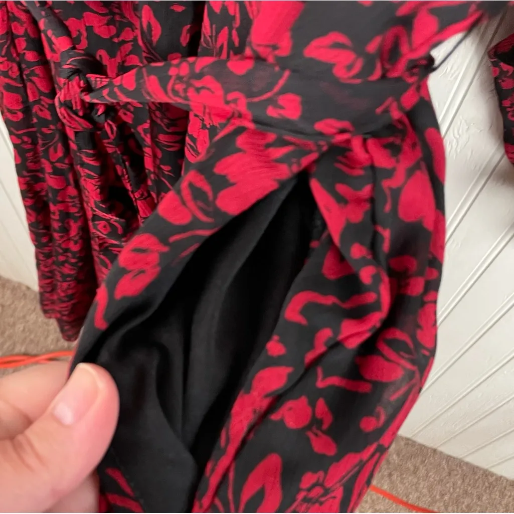 Torrid Midi Crinkle Chiffon Surplice Balloon Sleeve Dress Plus Size 5X Red Black - Image 6