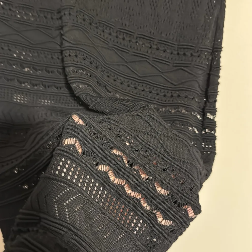 Alexis Rilla Knit Midi Dress trumpet crochet black fall semi sheer size M - Image 6