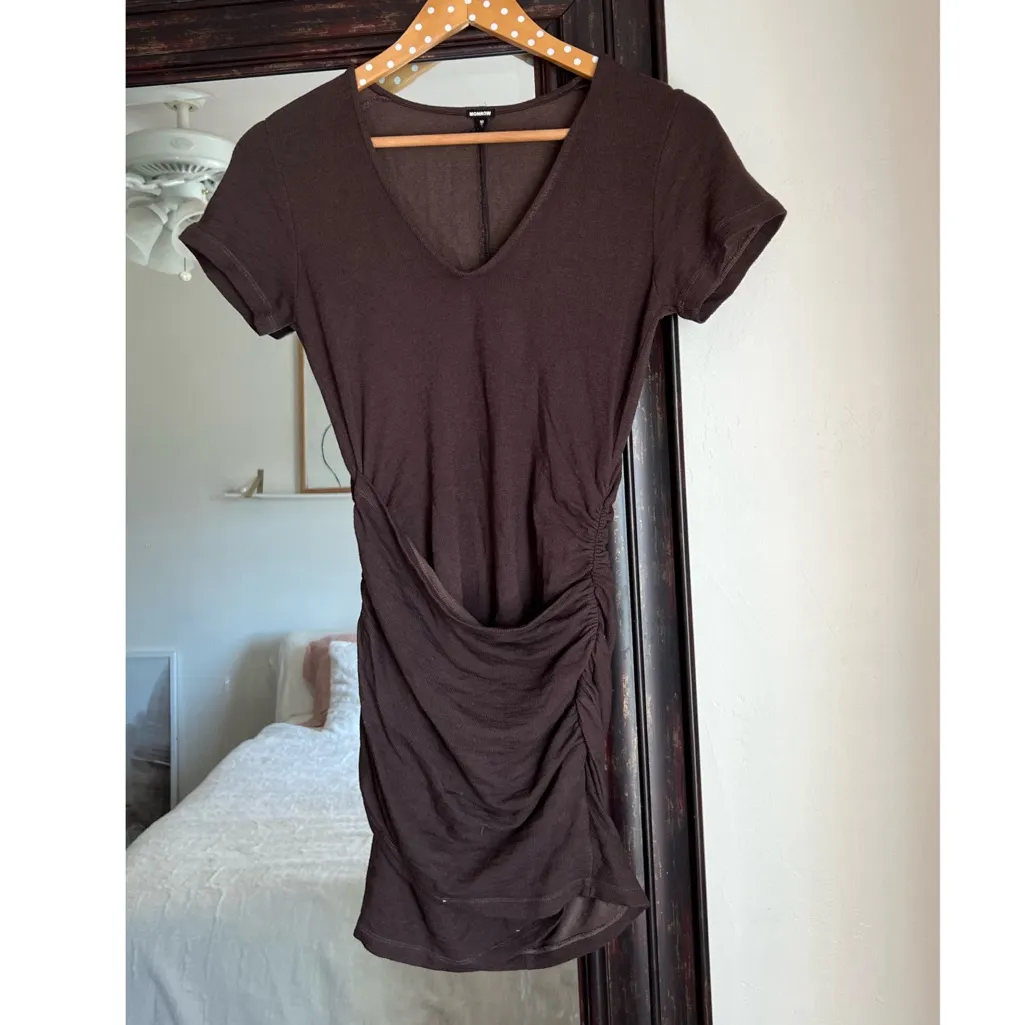 Revolve Monrow Supersoft Front Wrap Dress Brown XS NEW - Image 2