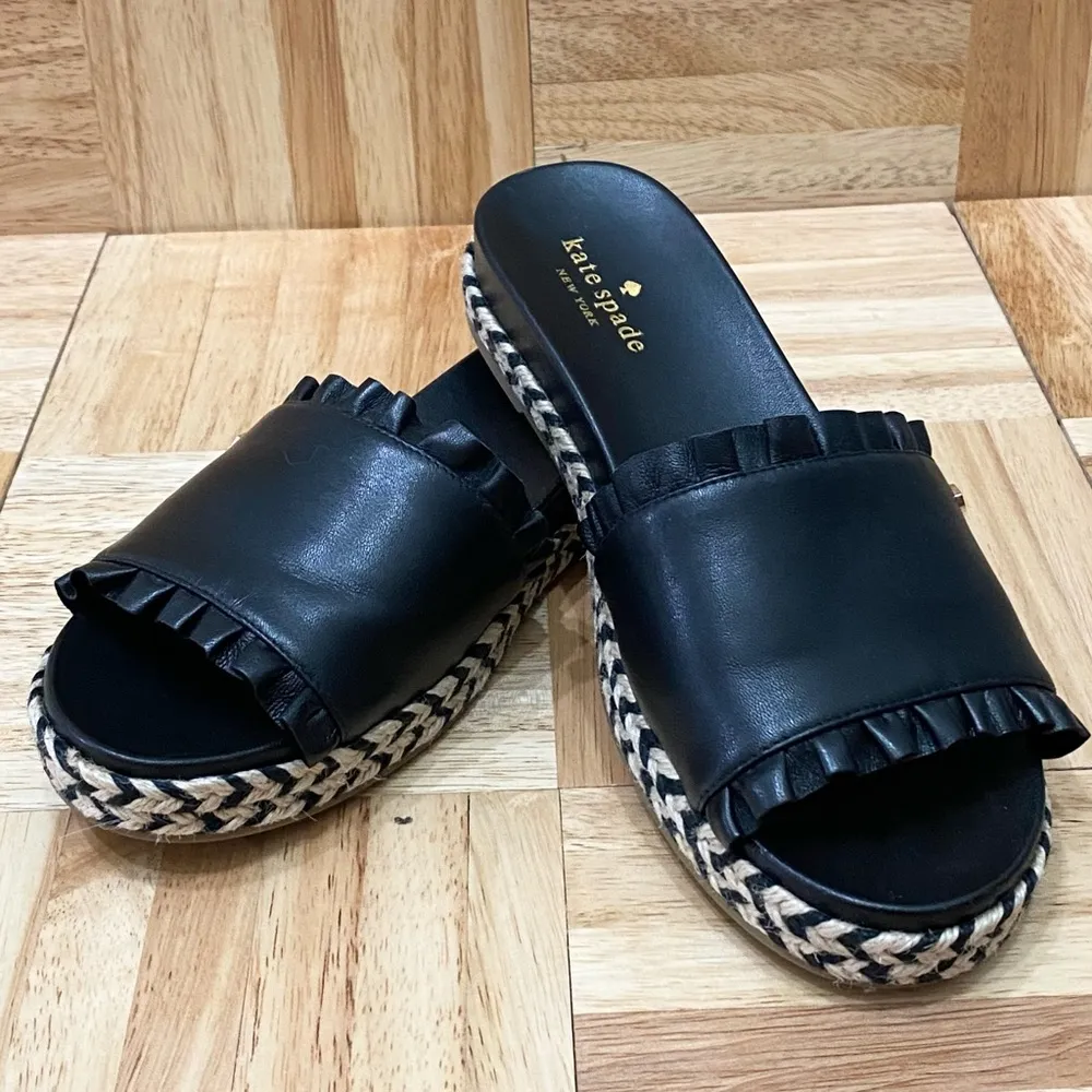 KATE SPADE “Zahara” Ruffle Trim Black Slides Espadrille Size 7.5 - Image 2