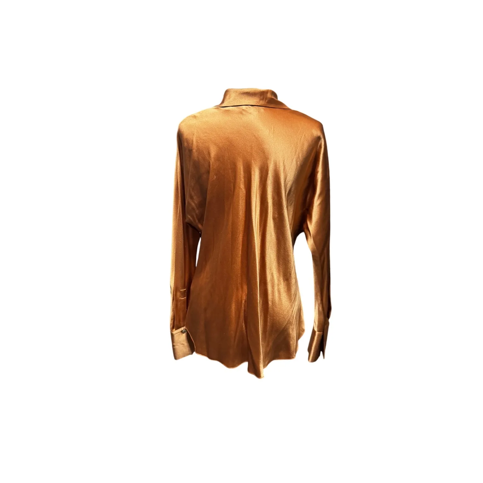 Vince 100% Silk Button-Front Bias Long Sleeve Shirt in "Nectarine"/Bronze Size L - Image 3