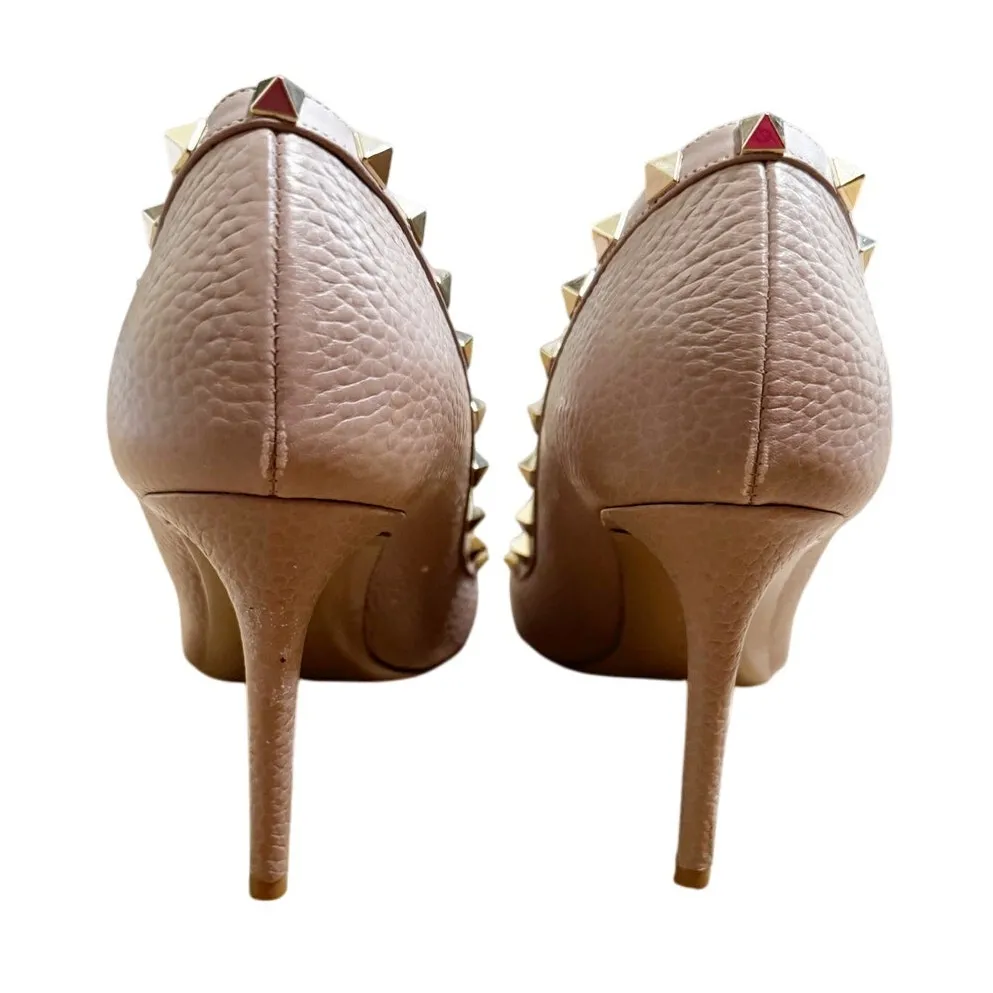 Valentino Garavani Rockstud Pumps Blush Pink Gold Studded Leather Heels 39.5 - Image 4