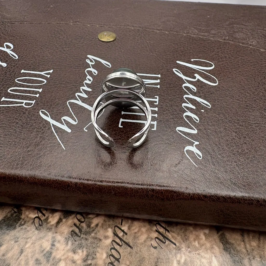 Handmade Dark Green Agate Gemstone Ring – Adjustable Stainless Steel - Image 6