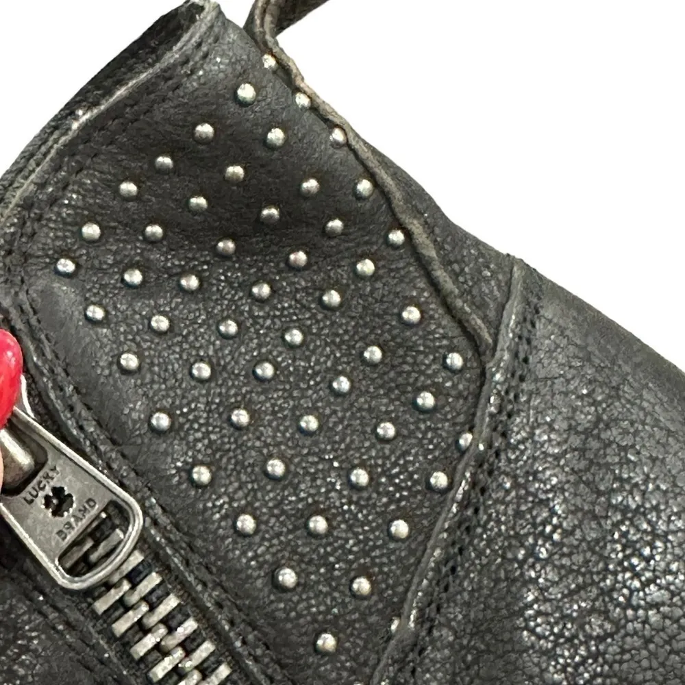 Lucky Brand Kalie Black suede Studded Boho Zip Up Leather Moto Biker Ankle Boots - Image 8