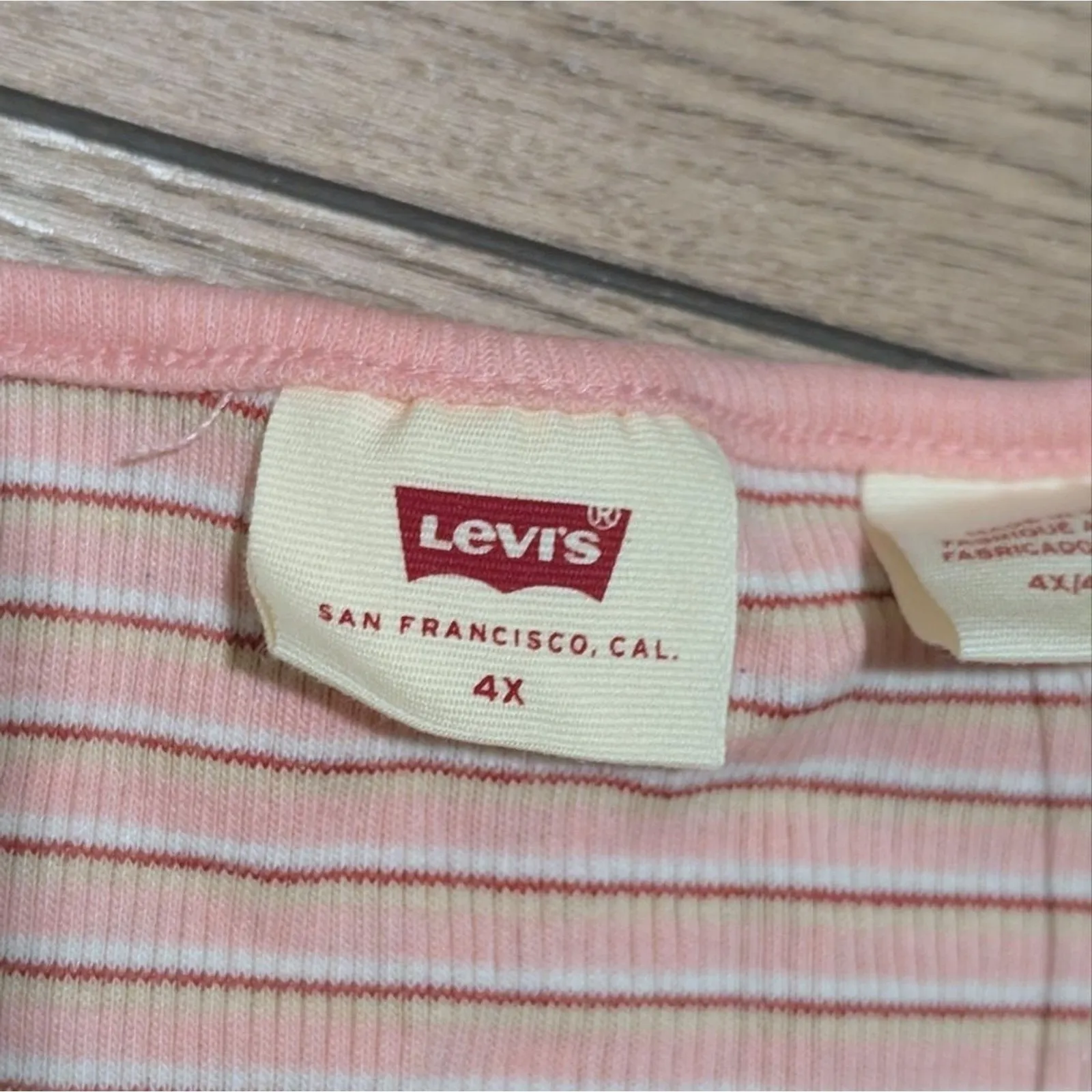 Levi's Plus 4X Babydoll Top Short Sleeve Ribbed Tee Shirt Pink Striped NWT - Image 3