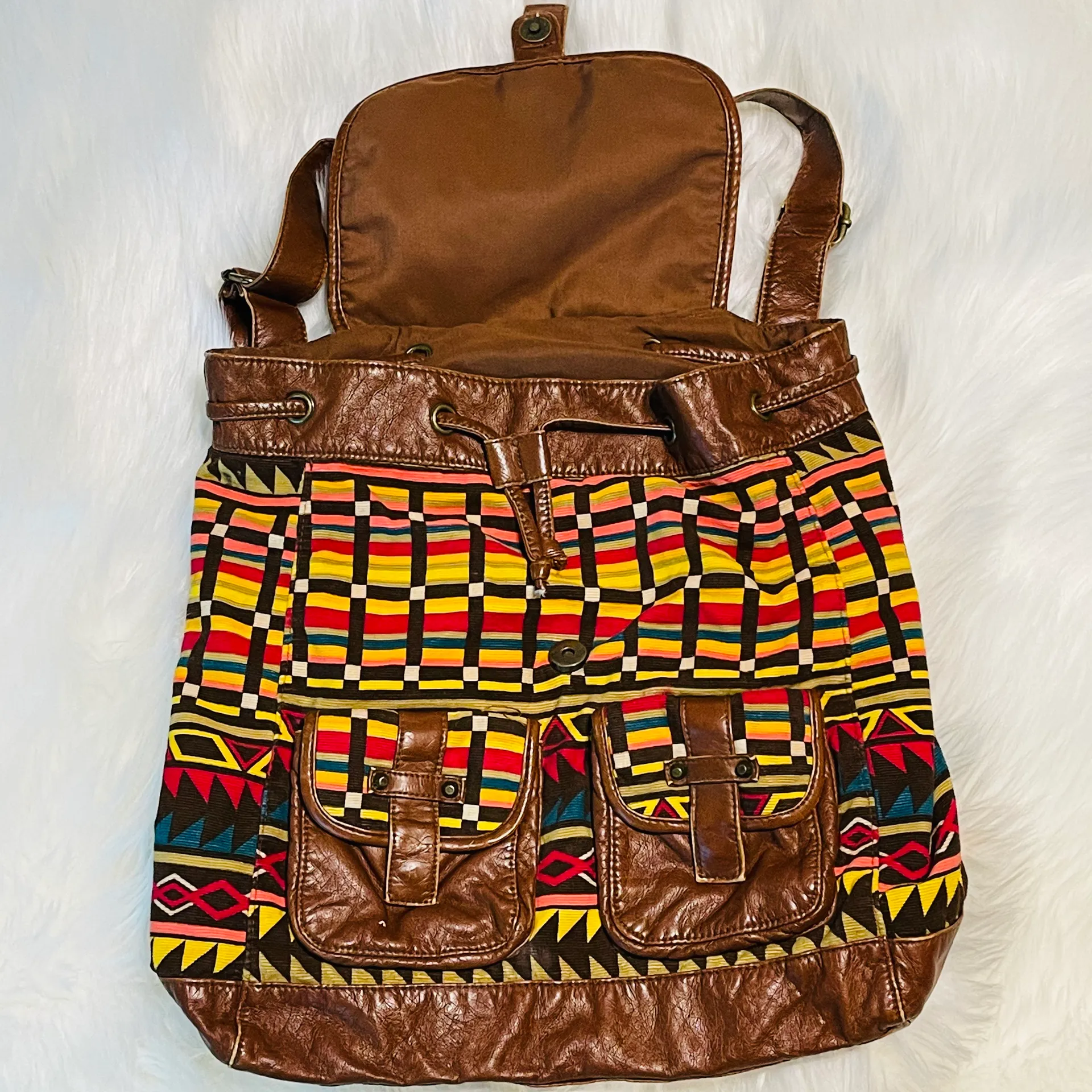 Mudd Boho Tribal Aztec Canvas Backpack - Image 2