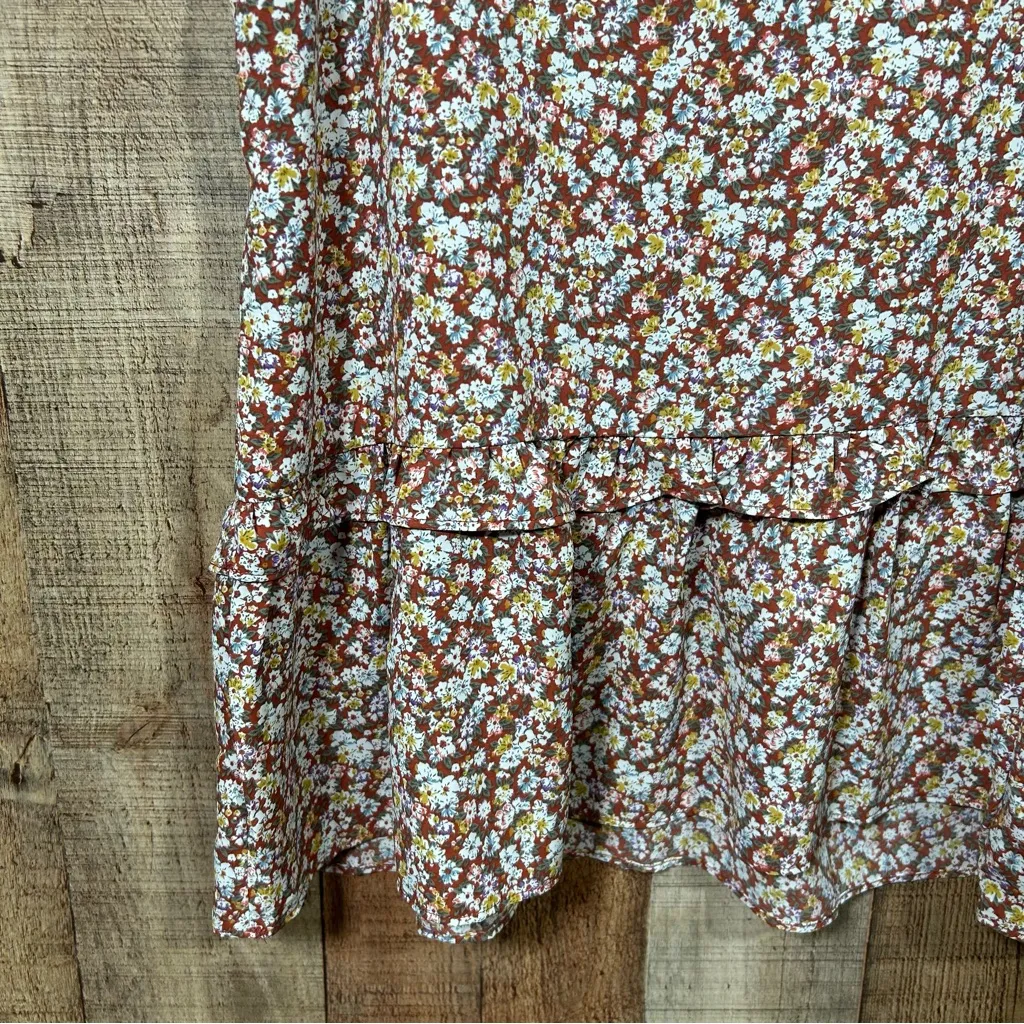 Floral Peplum Sleeveless Top Cotton Bleu Size Medium NWT Brown New - Image 3