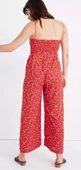 Madewell Red Prairie Poses‎ Ruched Wide Leg Spaghetti Strap Jumpsuit Size 2 - Image 2
