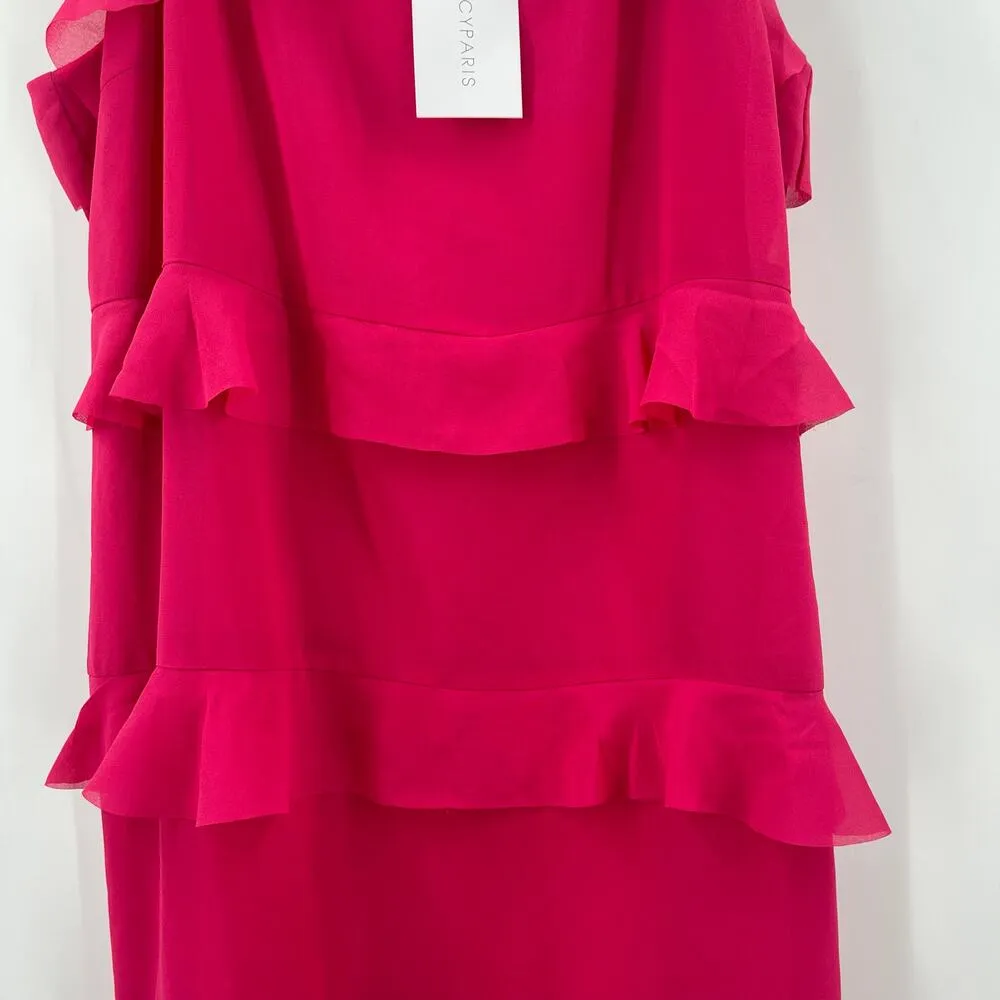 LUCY PARIS Dress Size Extra Large NWT Fuchsia Pink Ruffle Tiered Midi Cocktail - Image 14