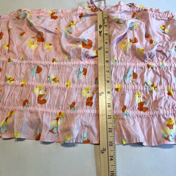 BP Womens Pink 3X Smocked Halter‎ Top Floral Print Ruffle Trim Sleeveless - Image 7