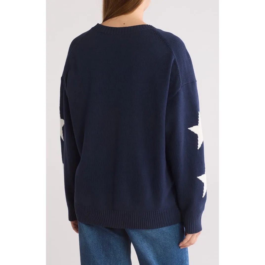 Abound Navy Blue White Star Knit Sweater Pullover Long Sleeve Size L - Image 2