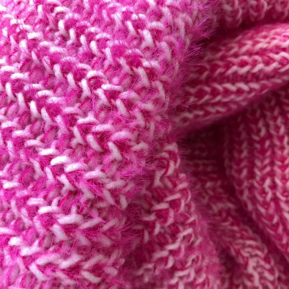 Elodie Sweater Knit Fuzzy Crewneck Eyelash Mid-Weight High Neck Hot Pink White - Image 8