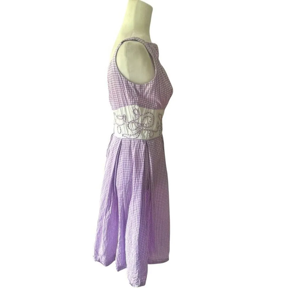 Vintage Jonathan Logan Purple Gingham Plaid Midi Dress Cottagecore Rockabilly S - Image 6