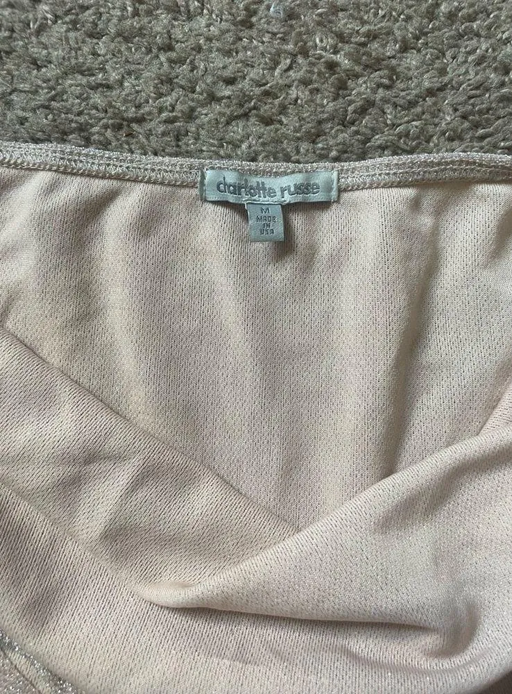 Charolette Russe champagne pink sparkle scoop front bodysuit size medium - Image 7