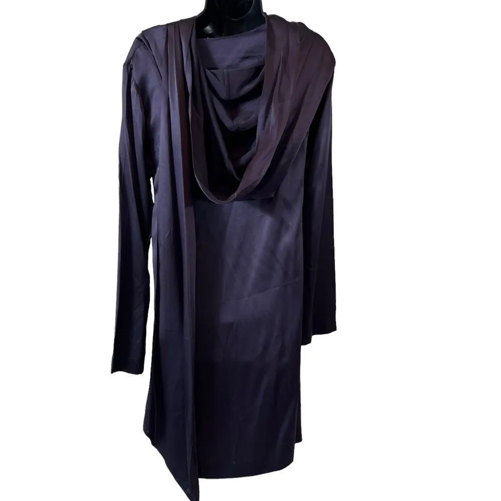 VANESSA BRUNO FRENCH DESIGNER SILK RUNWAY DRESS W/ HOOD SHAWL COLLAR Blue Size 6 - Image 10