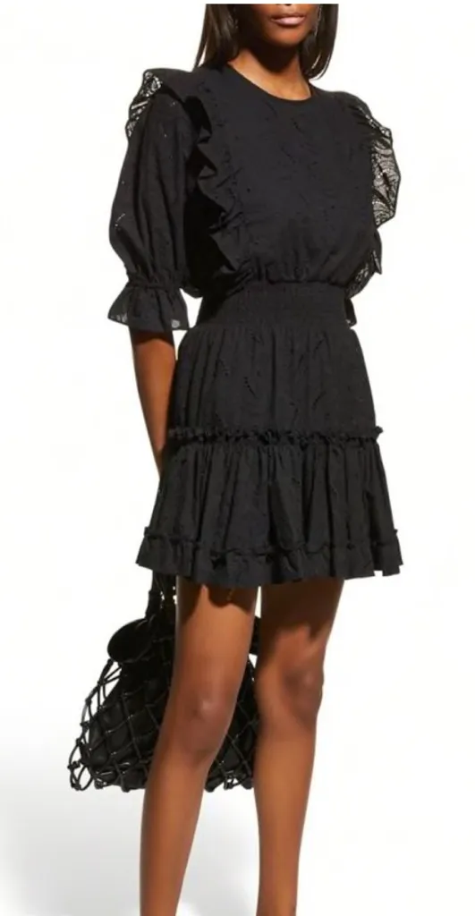 Misa Doutzen Eyelet Mini Ruffle Dress Sz L - Image 1