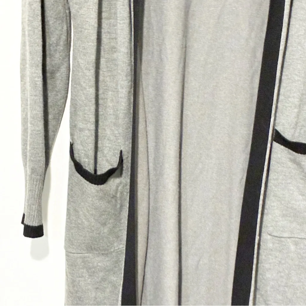 Vila Milano Grey Black Trim Open Front Duster Cardigan Size Medium Gray - Image 2