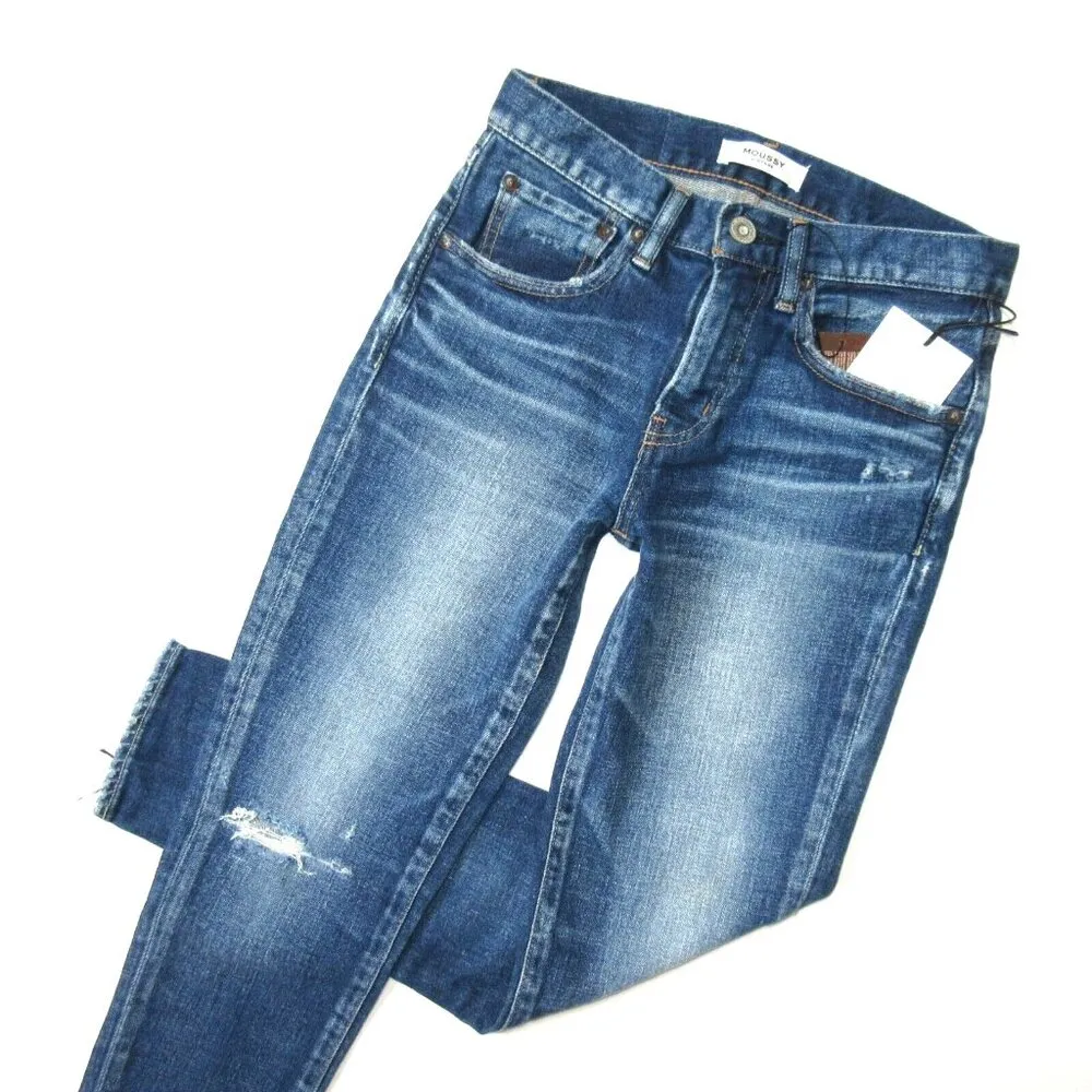 NWT Moussy Vintage Falkner Skinny in Dark Blue Distressed Stretch Jeans 25 $350 - Image 2