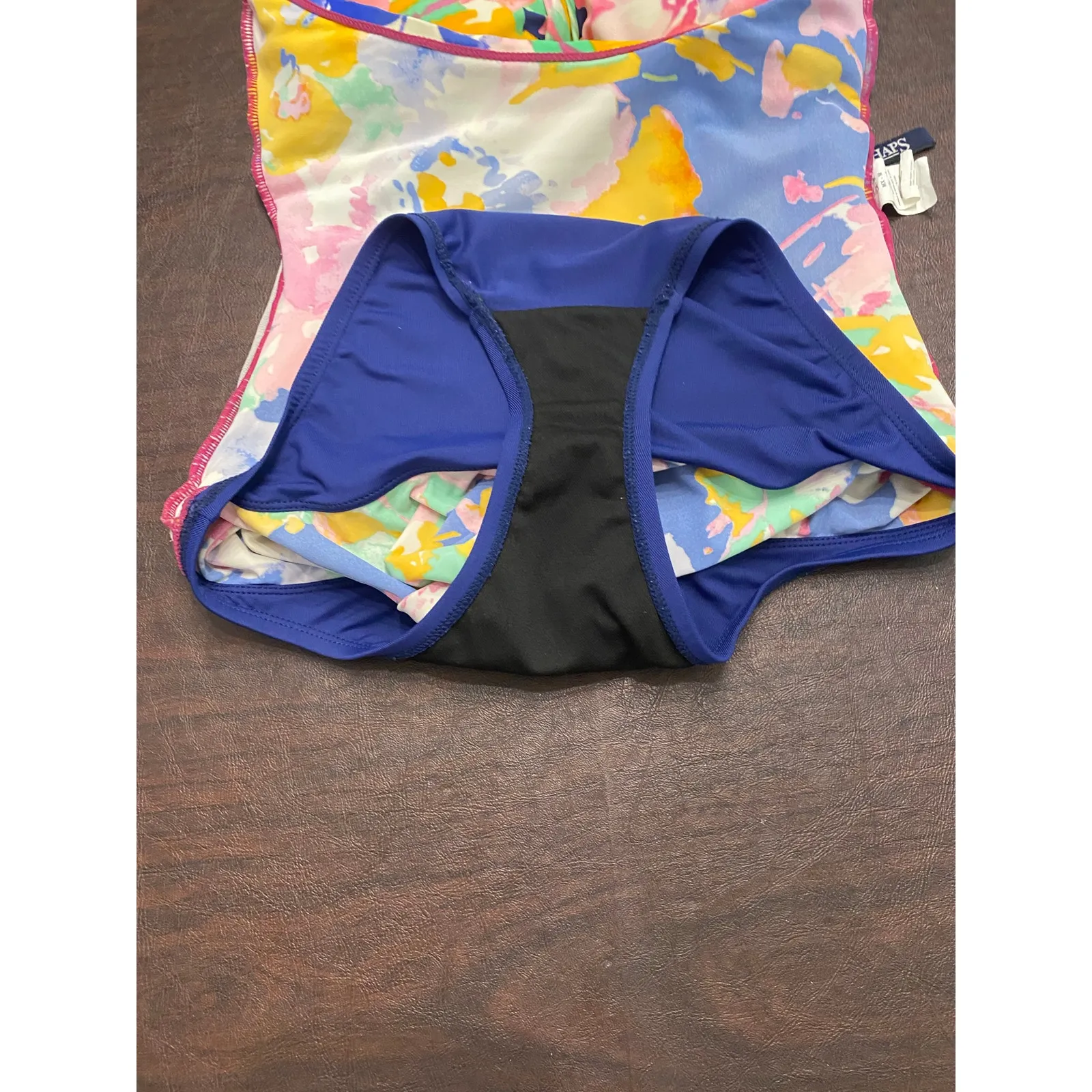 Chaps‎ One Piece Halter Roused Skirted Floral Swimdress Pink Blue Green Size 6 - Image 5