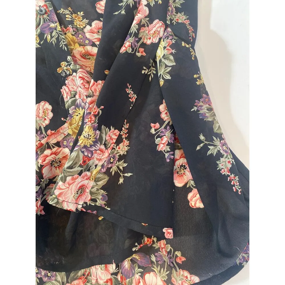 Express Vintage 90’s Sheer Floral High Low Long Sleeve Button Down Tunic Sz M - Image 9