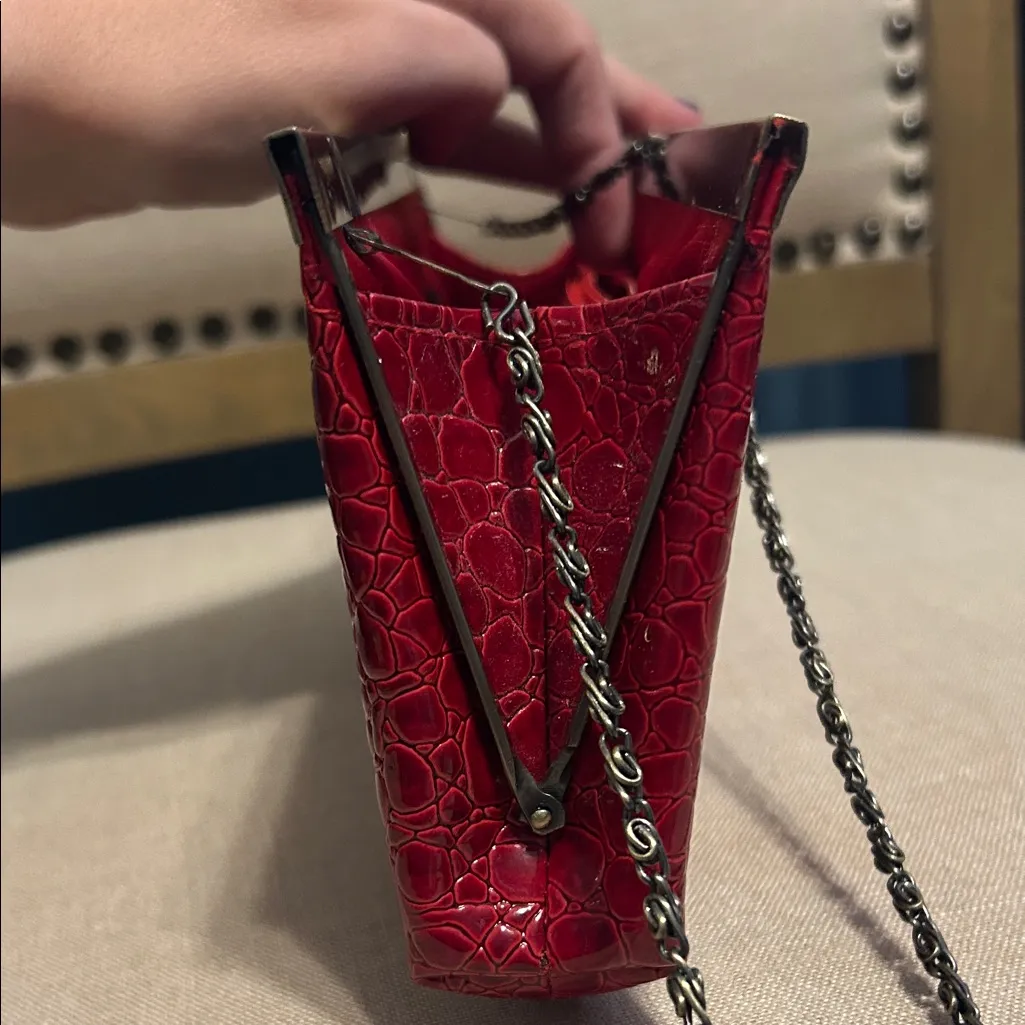 Jessica McClintok Red Crocodile-Embossed Clutch - Image 5