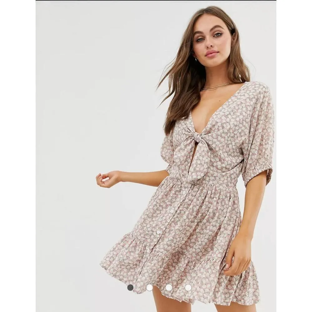 Faithfull The Brand Marigot Tie-Front Dress in Pink Azalea Floral Print, Size 6 - Image 7