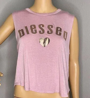 Hippie Chic Pink Sleeveless Croptop With Blessed In Rose Gold Size Medium - Image 2