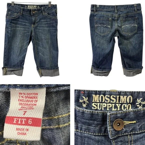 Mossimo Supply Co Bermuda Denim Cuffed Cotton Stretch Blue Jean Shorts Juniors 7 Size undefined - Image 2