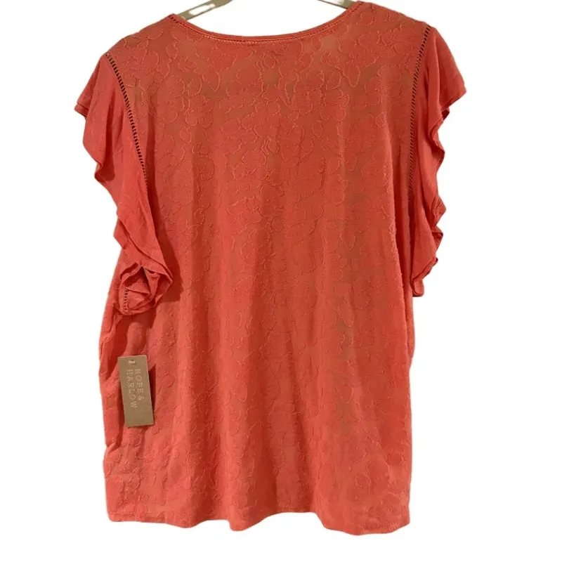 HOPE & HARLOW Vibrant Orange Coral Peach Textured Design Top XL - Image 2