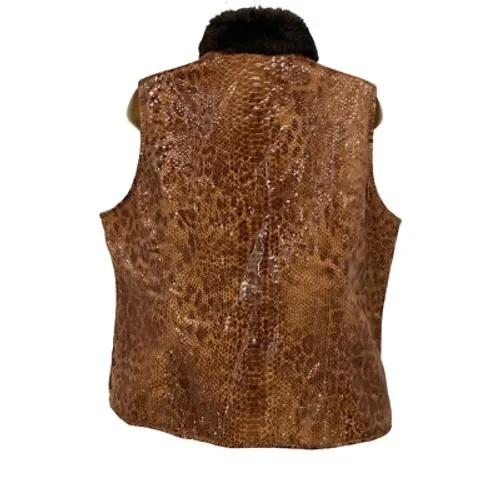 Chico's Snake Charmer Brinkley Ranch Vest Womens 2‎ L Brown Pockets Reversible - Image 5