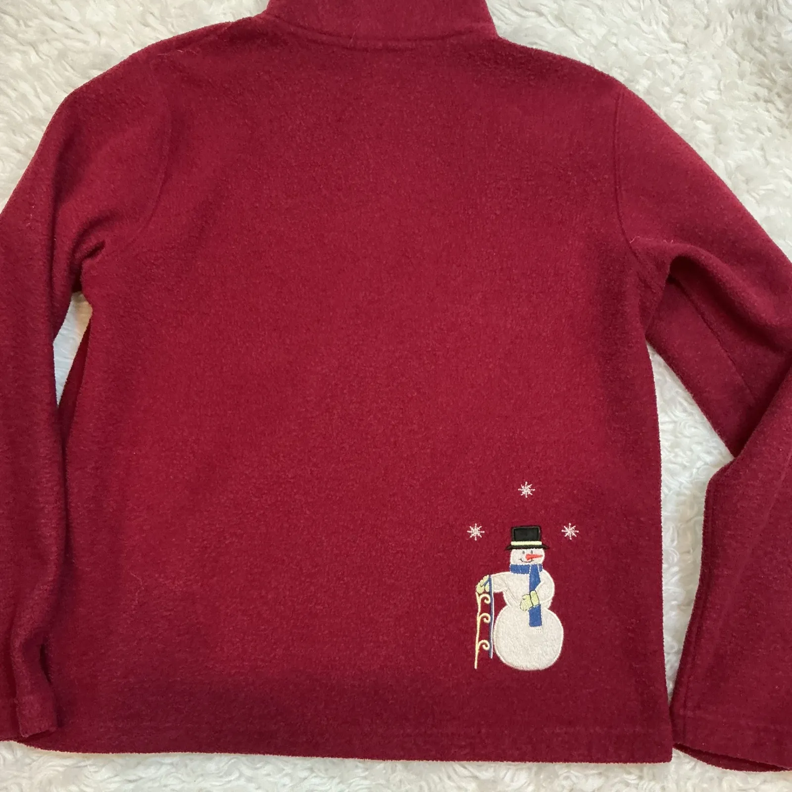Christopher Banks Burgundy Snowman Sledding Fleece Jacket Mock Neck Zip Up Sz  M - Image 5
