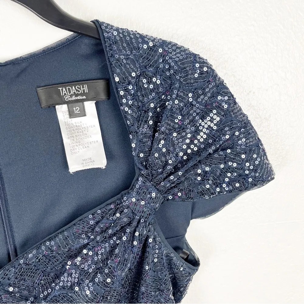 TADASHI Collection 100% Silk Sequin Top Chiffon Skirt Back Zipper Dress Size 12 - Image 6