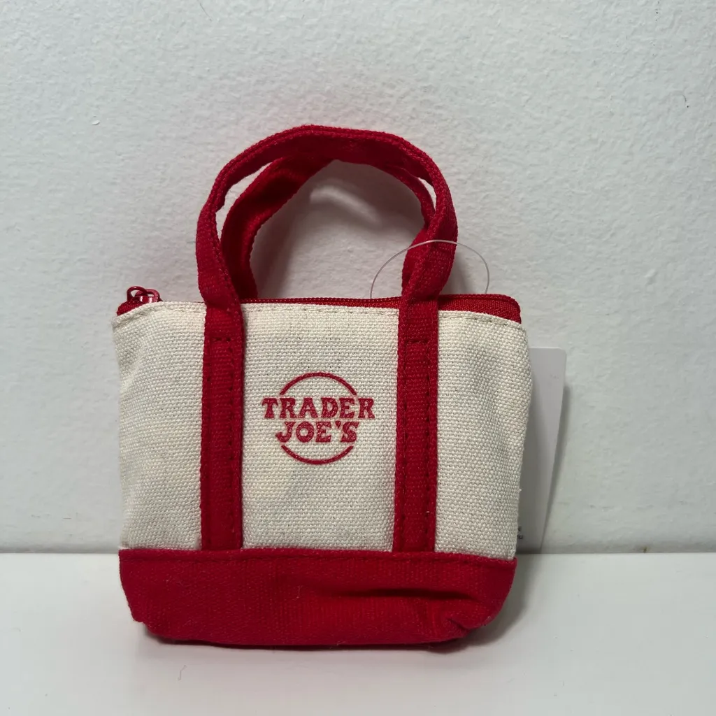 Trader Joe’s Canvas Micro Mini Tote with Reusable Grocery Bag Charm Red - Image 4