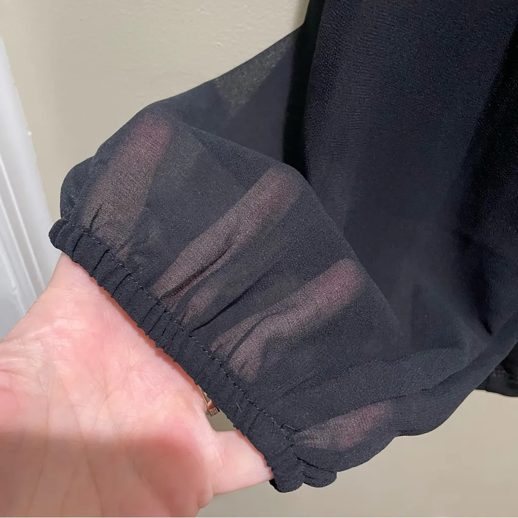 Calvin Klein Smocked Sheer Long Sleeve Sleeve Blouse Black Women’s Size Medium - Image 9