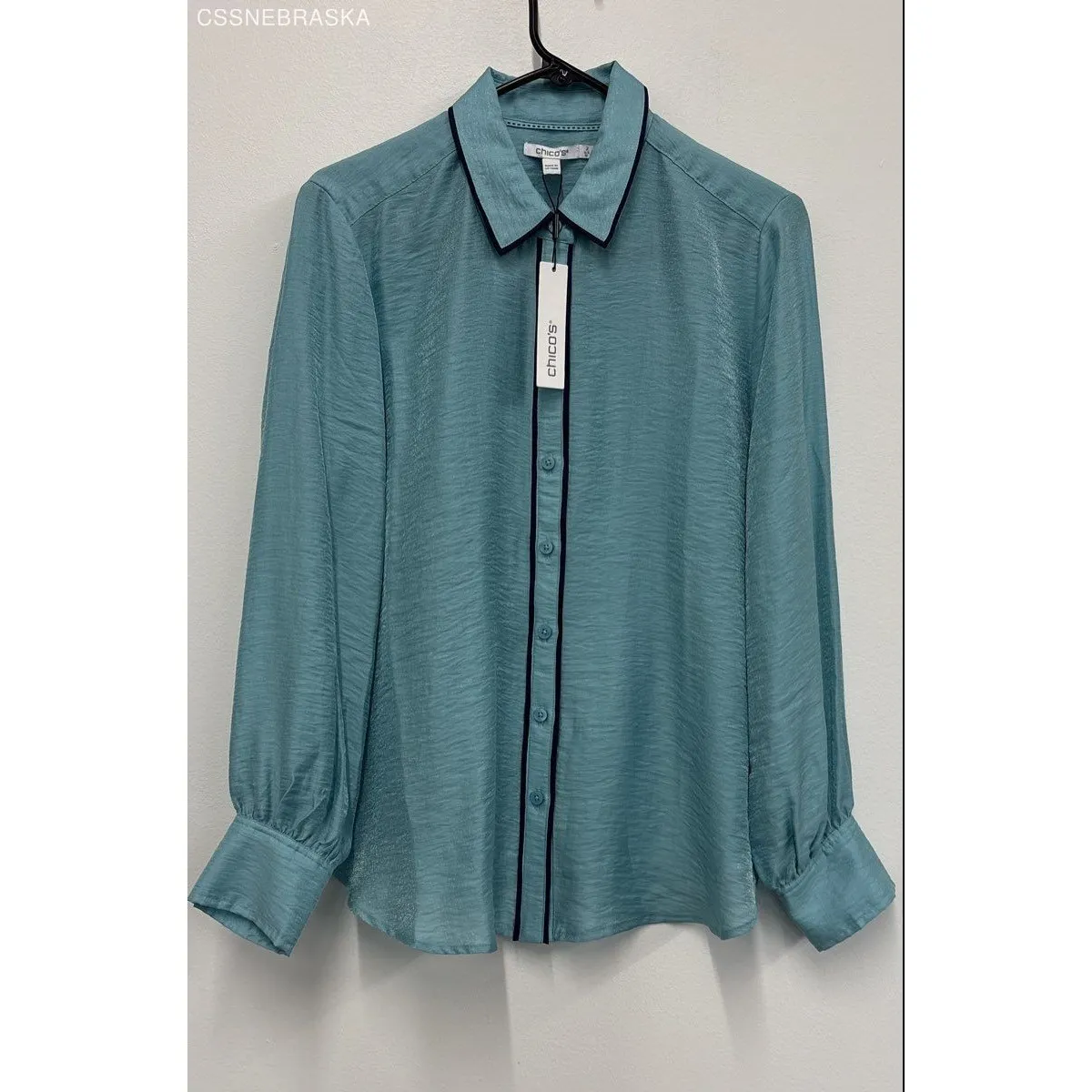 Chicos Womens Blue Classic Collared Dobby Shirt - Image 4