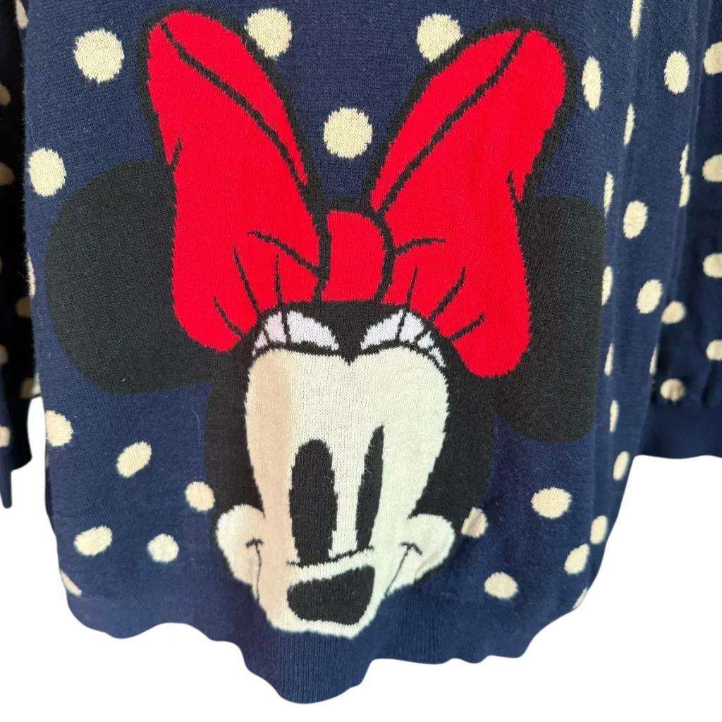 Disney x Cath Kidston blue and tan polka dot Minnie Mouse 3/4 sleeve sweater S - Image 6