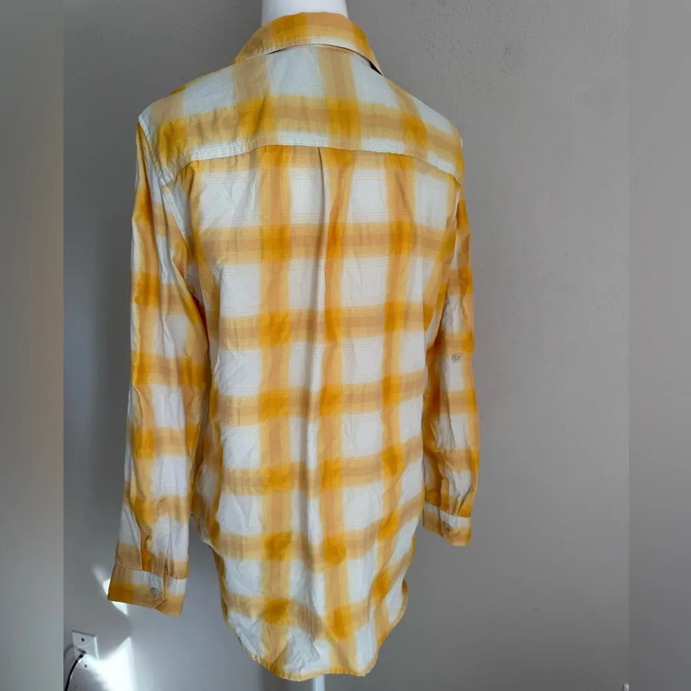 Eddie Bauer Yellow White Checkered Classic Fit Button Down Women’s L Gorpcore - Image 4