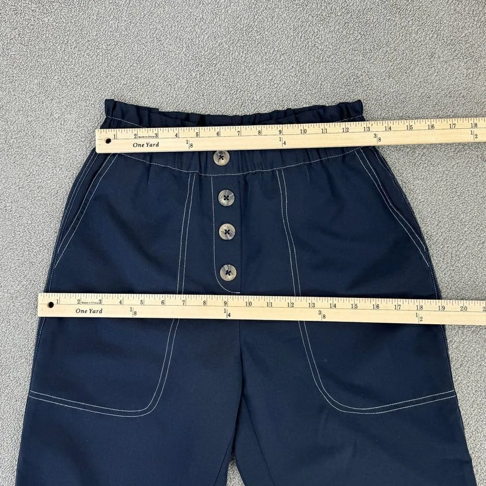 Zara Slouchy‎ Paper Bag High Waist Crop Pants Navy Blue XS - Image 9