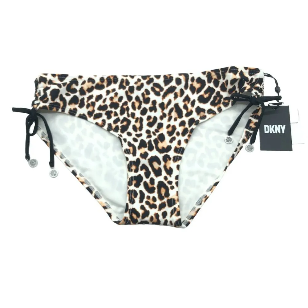 DKNY Wild Thing Soft White Leopard-Print Side-Tie Bikini Bottoms S - Image 4