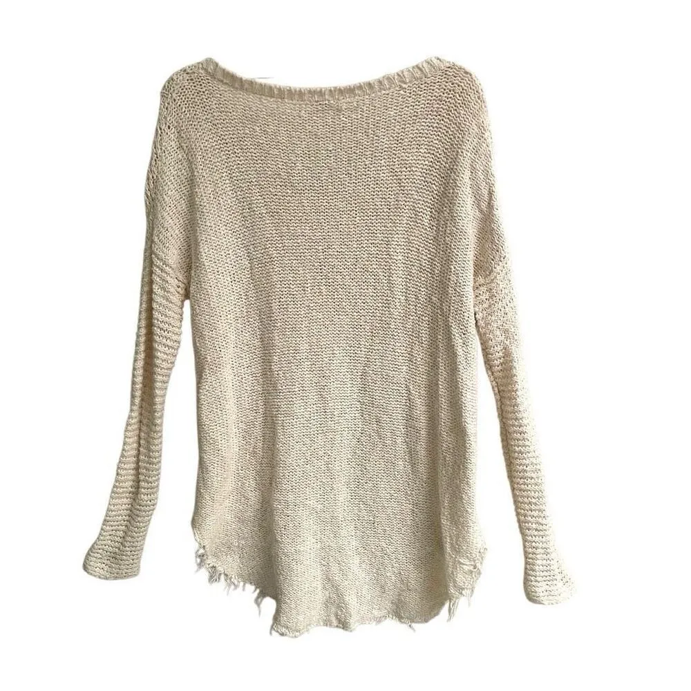 Free People Cross My Heart Vneck Sweater Women’s S Pullover Cream Grunge Boho - Image 3