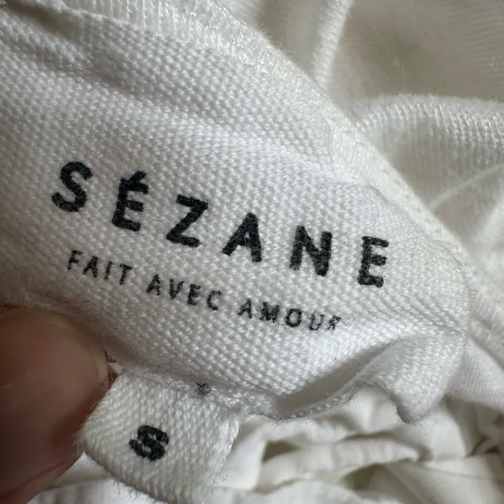 Sezane Womens Size Small Linen Tie Accent Lace Sleeve White Boho Cottagecore - Image 9