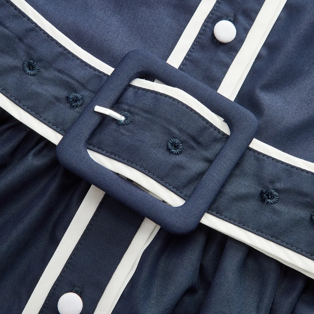 COMMENSE Contrast Trim Belted Pleated Shirt Dress COLOR - Image 13