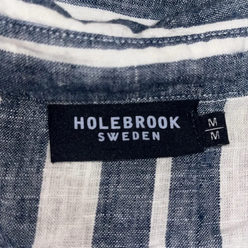 Holebrook‎ Sweden Linen Striped Button Down Collared Shirt Blue White M Size L - Image 7