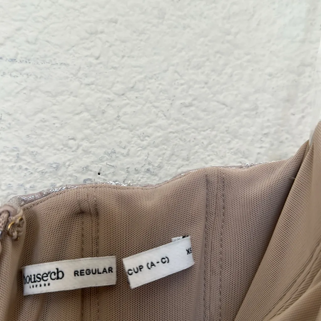 House of CB Persephone Pale Gold Chiffon Mesh Strapless Corset Maxi Dress XS A-C - Image 10