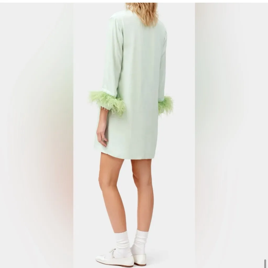 SLEEPER Party Shirt Dress w/Ostrich Feathers Mint Green Size XS NWT Satin Mini - Image 9