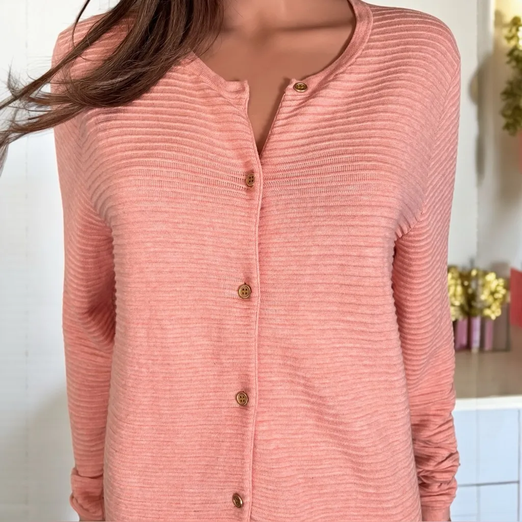 Lands' End. 100% Supima Cotton Ribbed Cardigan.Peach Coral. Size M- 10/12 - Image 8