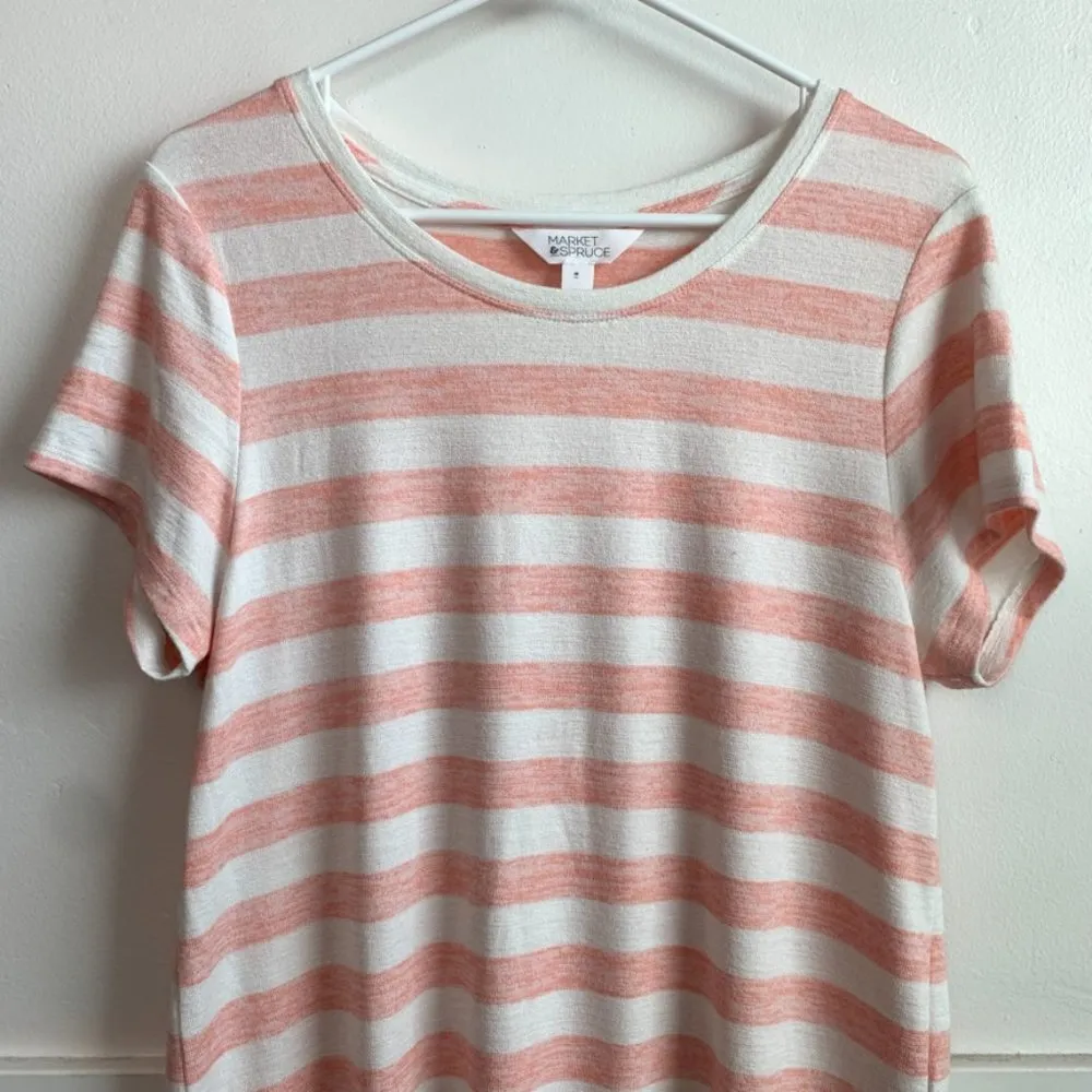 Market & Spruce White & Orange Striped Rounded Hem Short Sleeve Shirt - Image 5