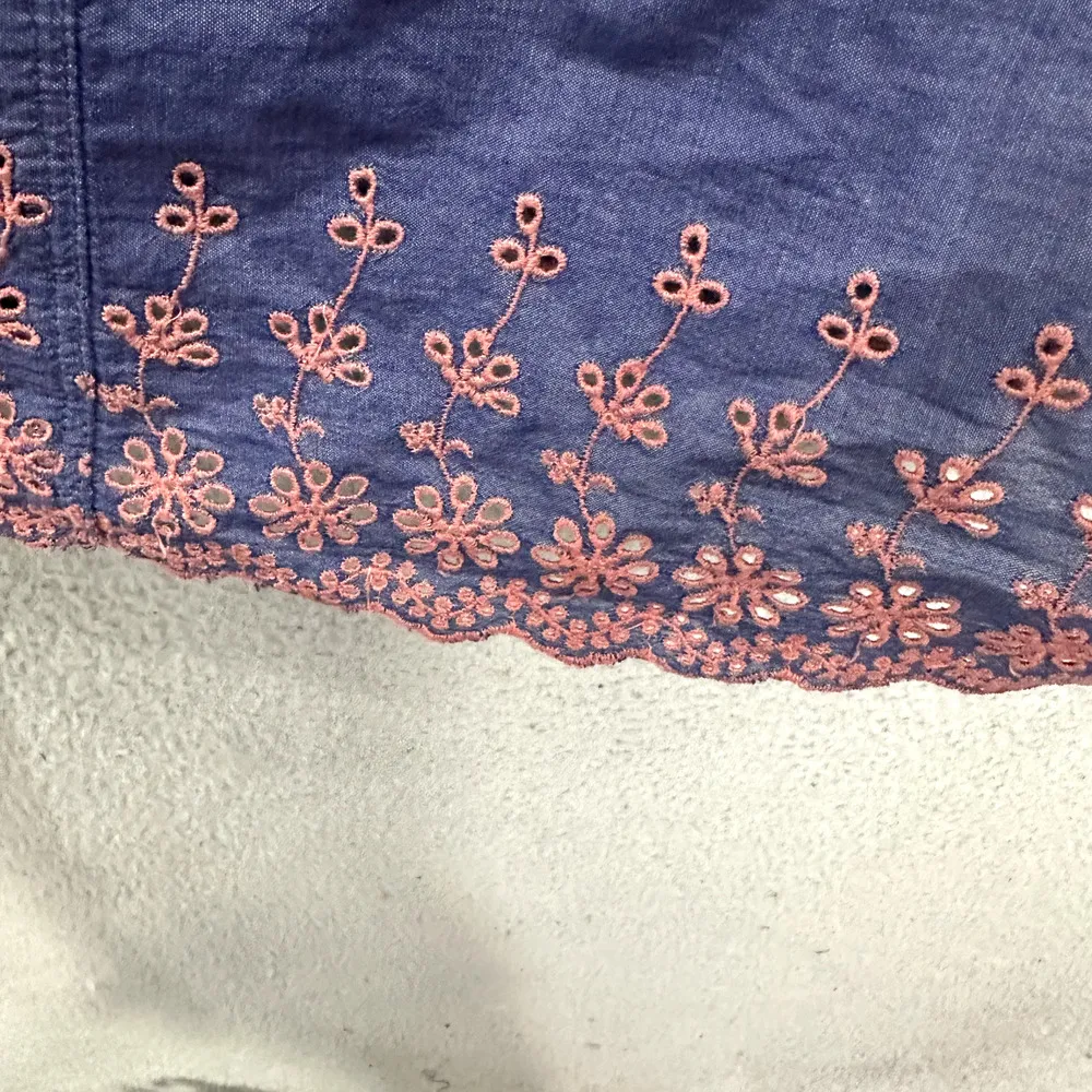 American Eagle Mini Dress Women 10 Blue Chambray Crochet Eyelet Pockets Y2K Boho - Image 9